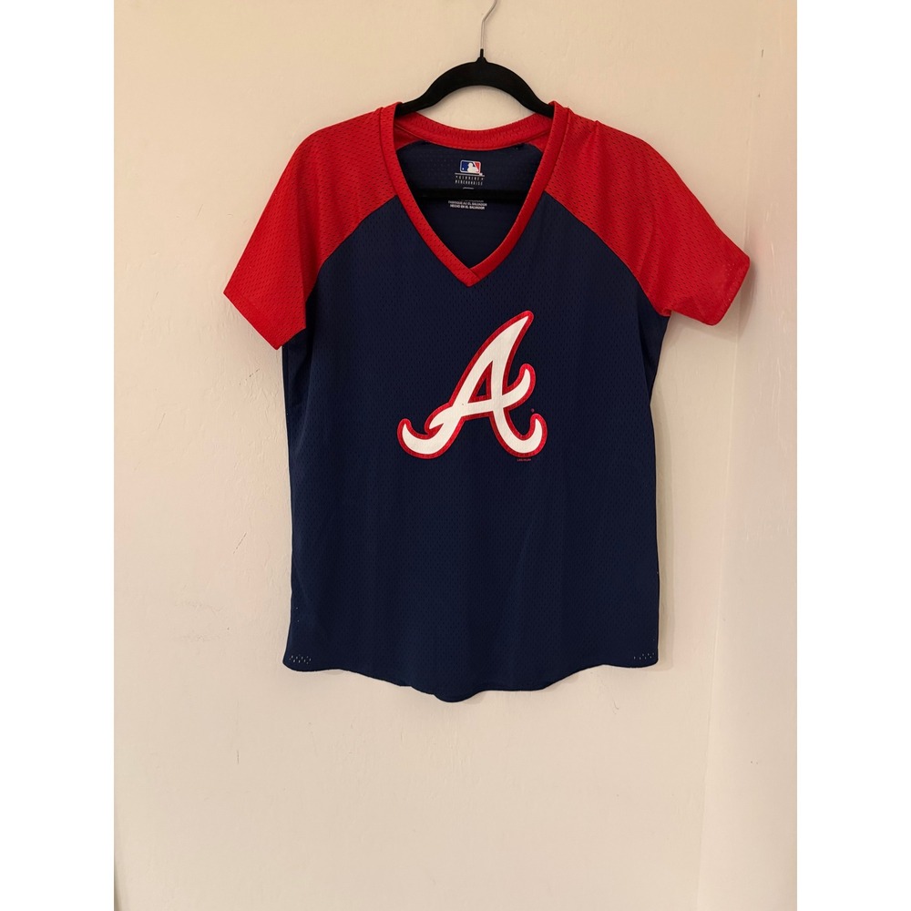 Women's MLB Atlanta Braves Mesh V-Neck Jersey Shirt Size Medium NWOT